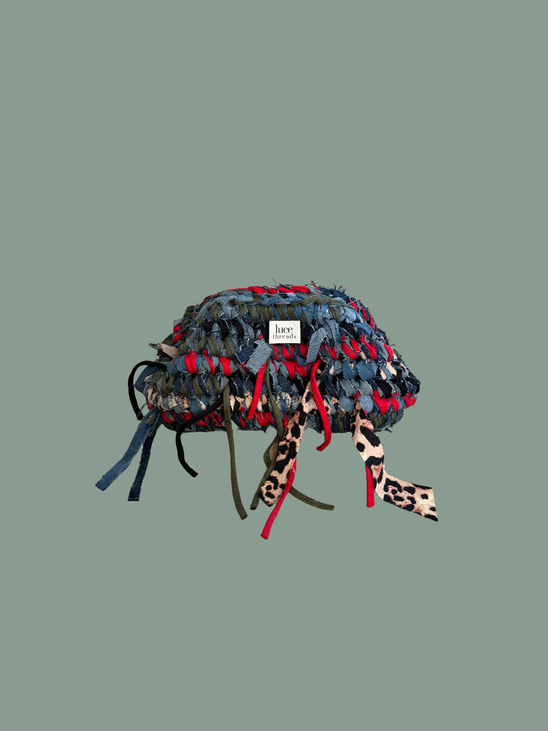 The Denim Clutch - Khaki, Red & Leopard