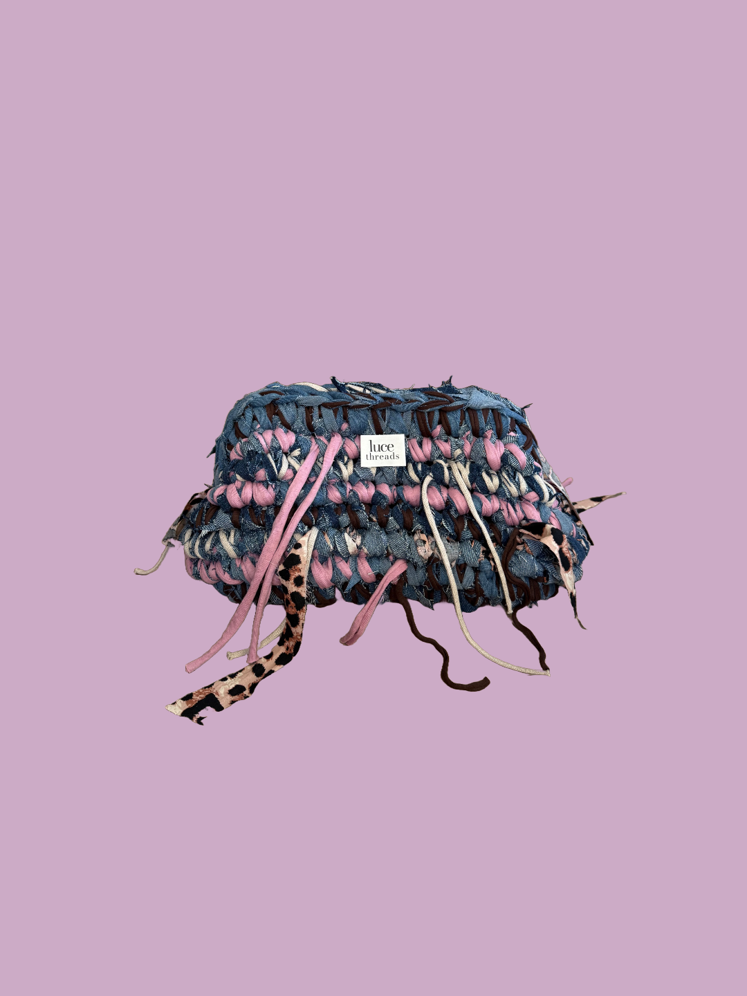 The Denim Clutch - Pink & Leopard