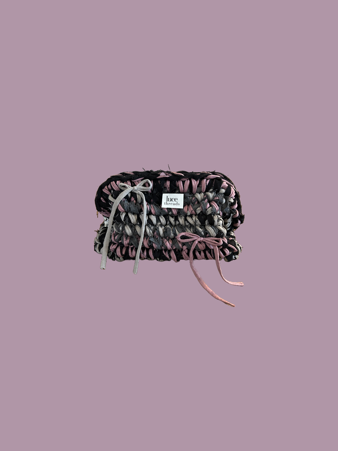 The Denim Clutch - Black, Pink & Bows